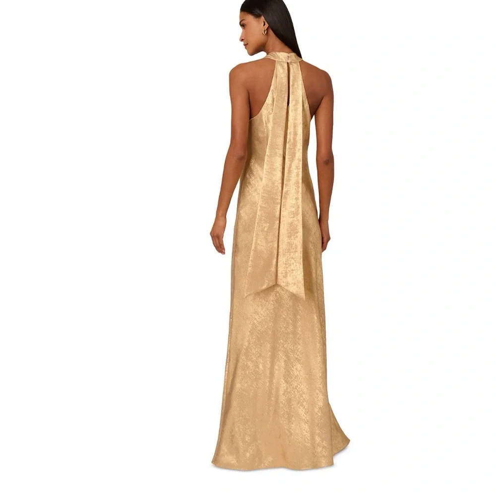 Adrianna Gold Halter Neck Evening Gown - Picture 4 of 4